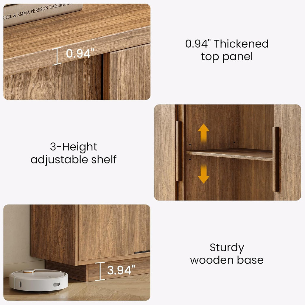 ModernMate 63'' Sideboard Buffet Cabinet with 4 Sliding Doors, Wood Credenza Storage Cabinet with Pedestal Base, Large Side Board with Adjustable Shelf for Living Room, Kitchen, Hallway, Walnut
