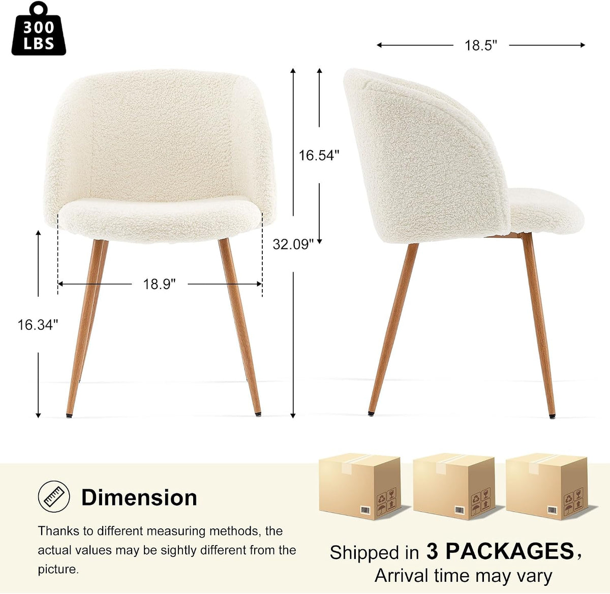 Homedot Dining Chairs Set of 6, Upholstered Sherpa Kitchen Chairs with Curved Back, Padded Seat with Wood Grain Metals, Modern Dining Side Bedroom Chairs Barrel for Kitchen Dining Room, Off White