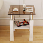 Set of 2 Glass End Table, 2-Layer Glass Living Room Table, Modern Tea Table Side Tables for Home Office Furniture