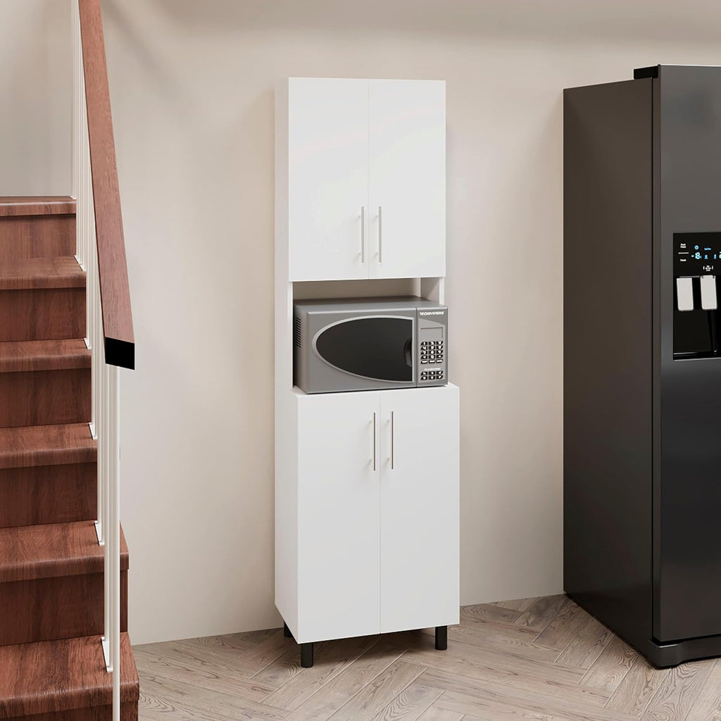 DEPOT E-SHOP 22" Olivet Kitchen Pantry, 4 Doors, 4Shelves, White - Kitchen – Tall Kitchen Storage & Pantry Organization for Kitchen, Dining Room & Utility Room Organization