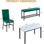 YOFE Dining Table Set for 4,Faux Marble Kitchen Table,Kitchen Table Chairs Set with Velvet Chairs,Bench with Storage Net for Dining Room,Small Apartment (Green 1+3)