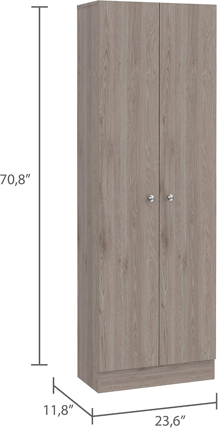 Multistorage Kitchen Pantry 70,8 inches H with Five Interior Shelves, Light Grey White