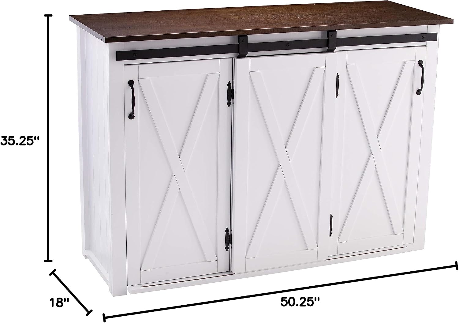 SEI Furniture - Leshire Barn-Door Kitchen Island - Transitional Design, Brown Finish - Ideal for Kitchen, Dining Room (KA1068861)