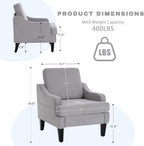 Mid-Century Accent Chair, Comfy Arm Chair Upholstered Living Room Chair for Bedroom, Fabric Reading Chair with Wood Legs for Apartment, Waiting Room, Vanity Room (Gray)