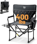 TIMBER RIDGE 400lbs Heavy Duty Camping Chair Portable Directors Chair | Folding Camp Chair with Side Table & Pocket Compact Size for Outdoor, Lawn, Sports and Fishing, Black