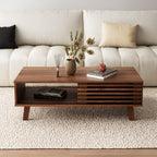 MAISONARIA Living Room Table Sets of 4, Mid Century Coffee Table & TV Stand & End Table Set of 2, Sliding Door Coffee Table and TV Stand with Storage, Modern End Table for Living Room, Walnut