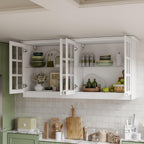 Timechee Large Cupboard, Modern Kitchen Food Pantry Storage Cabinet, White Hanging Bathroom Wall Mounted Cabinet Storage with Glass Shelf and Doors for Laundry Room(63.4"x 16.5"x 31.5")