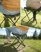 Portable Ultralight Travel Stool - Foldable Camping Chair with Storage Pocket, Handbag Style, Carbon Steel Frame, Supports Up to 180 LBS (OD Green)