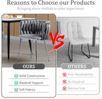 Modern Velvet Dining Chairs Set, Upholstered Dining Chair with Woven Back and Silver Metal Legs, Modern Armchair for Living Room/Kitchen/Bedroom (Gray, 2pcs)