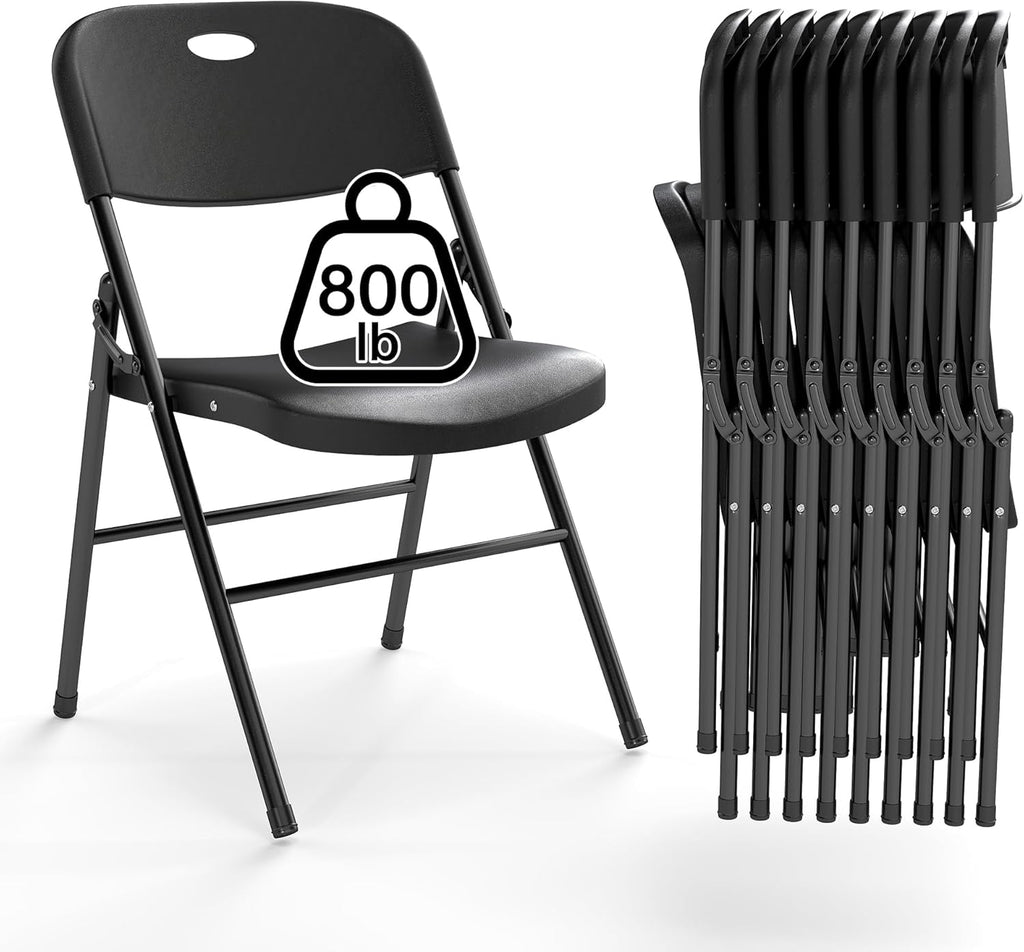 10 Pack Folding Chair, 800 Weight Limit Heavy Duty Plastic Folding Chair Portable Seating for Indoor Outdoor Events, Wedding, Party, Restaurant, Meeting Room Black