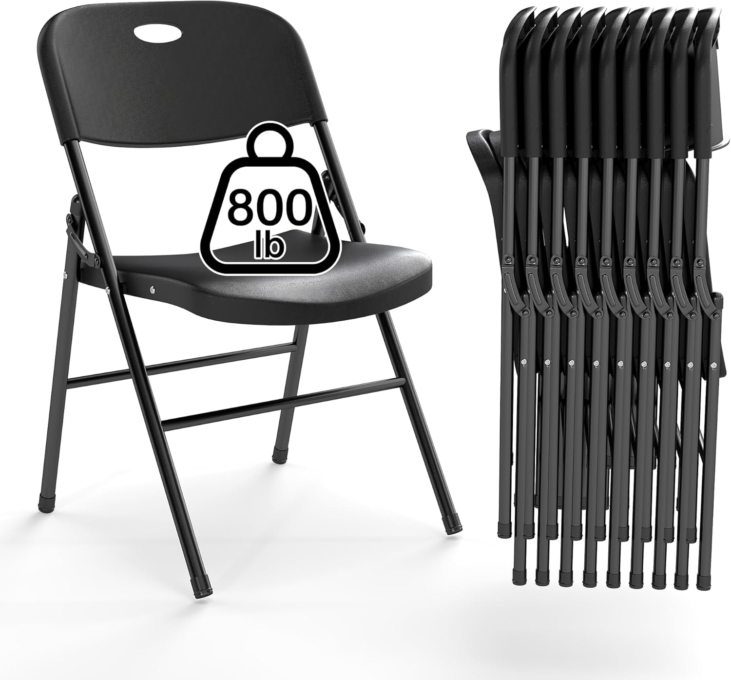 10 Pack Folding Chair, 800 Weight Limit Heavy Duty Plastic Folding Chair Portable Seating for Indoor Outdoor Events, Wedding, Party, Restaurant, Meeting Room Black