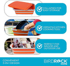 BIRDROCK HOME Collapsible XL BBQ Prep Tub w/Cutting Board, Multi-Function Grill Caddy w/Colander & Lid, Portable Silicone Dish Bowl for Picnic, Tailgate, Camping - Orange