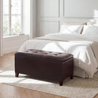 Asense Storage Ottoman Bench, 33" Faux Leather Upholstered End of Bed Bench with Safety Hinge,Wooden Legs,for Entryway Bedroom Living Room,Chocolate Brown