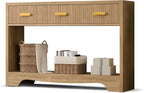 Fluted Console Table with Drawers, 47" Narrow Entryway Table with 3 Drawers and Open Storage Shelf, Long Sofa Tables Modern Behind Couch Tables for Living Room, Foyer and Hallway