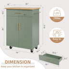 Shintenchi Kitchen Island cart with Storage, Portable Bar Cabinet on Wheels, Rolling Microwave Cart Side Table with Workstation for Kitchen, Dinning Room, Green