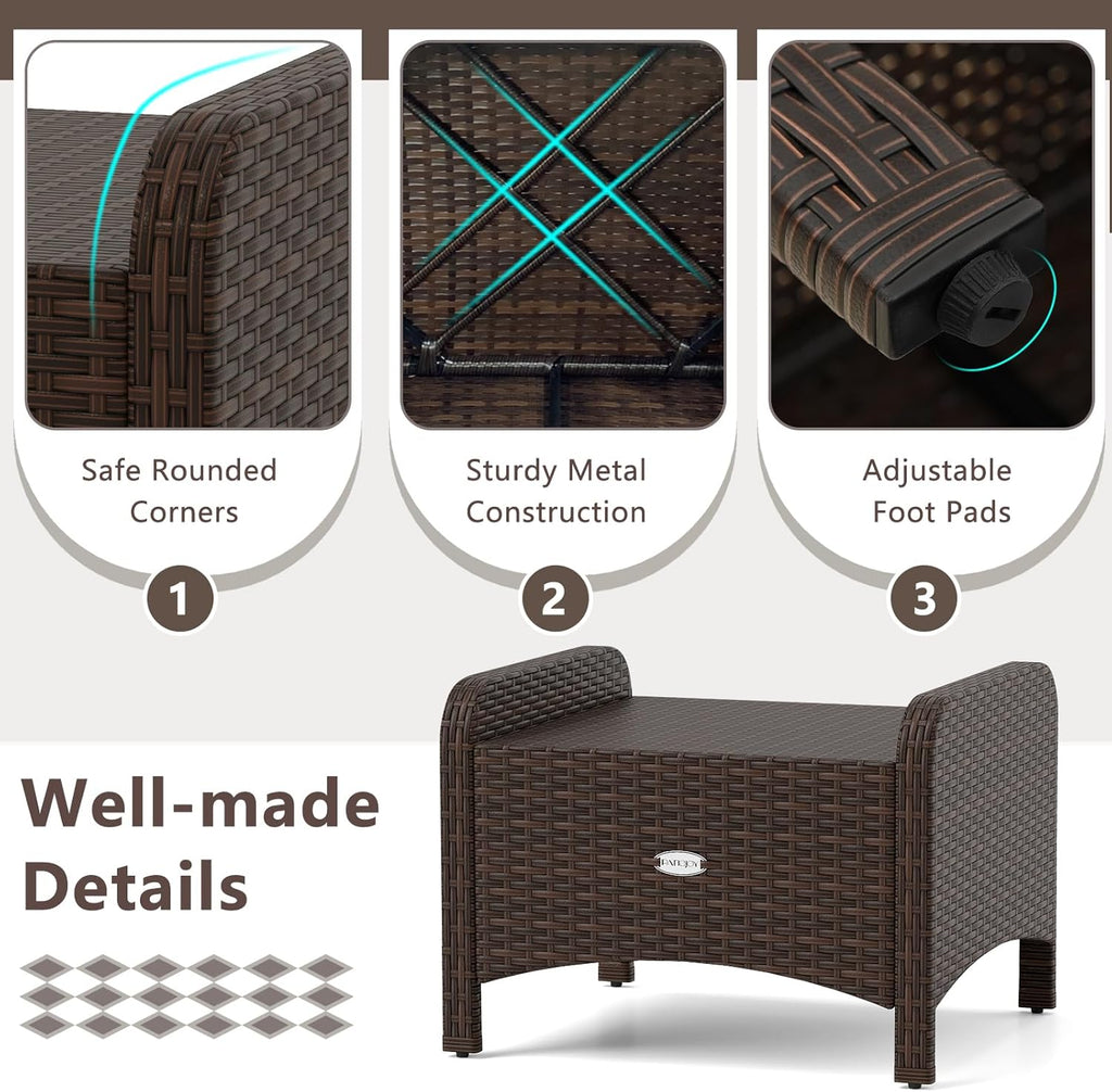 RELAX4LIFE Wicker Outdoor Ottomans for Patio - Set of 2 Rattan Footstools w/Removable Cushions, Multipurpose Outside Foot Rest, Side Table & Additional Seating for Porch Garden Backyard (Beige)