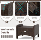 RELAX4LIFE Wicker Outdoor Ottomans for Patio - Set of 2 Rattan Footstools w/Removable Cushions, Multipurpose Outside Foot Rest, Side Table & Additional Seating for Porch Garden Backyard (Beige)