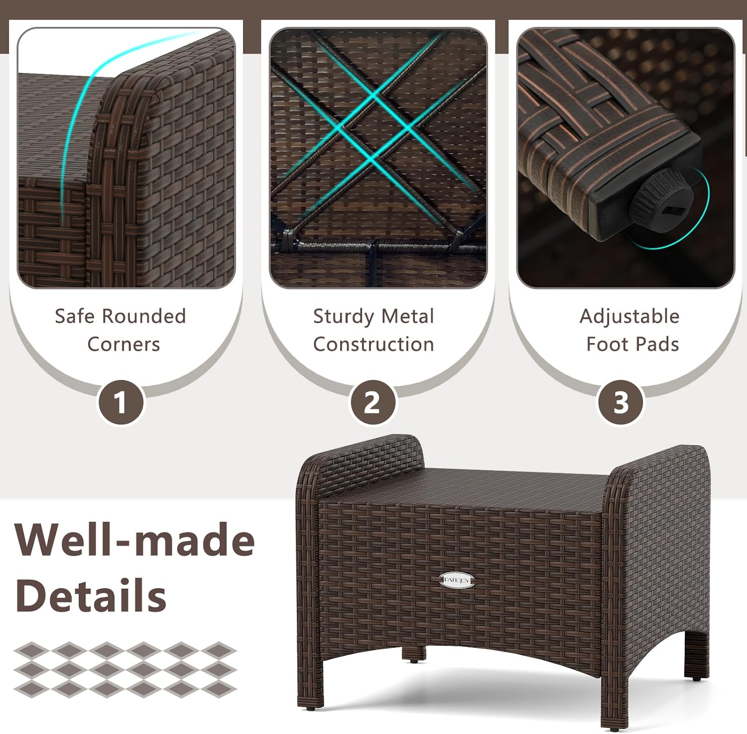 RELAX4LIFE Wicker Outdoor Ottomans for Patio - Set of 2 Rattan Footstools w/Removable Cushions, Multipurpose Outside Foot Rest, Side Table & Additional Seating for Porch Garden Backyard (Beige)