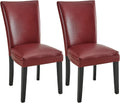 Set of 2 Retro Dining Chairs, Upholstered Parsons Chairs with Wooden Legs & Faux Leather, Perfect for Kitchen, Dining Room & Café, Wine Red