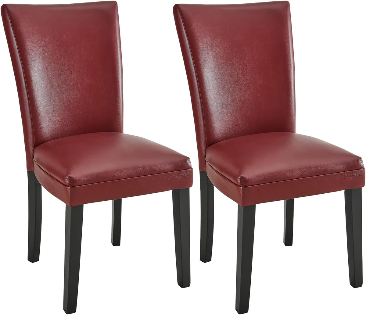 Set of 2 Retro Dining Chairs, Upholstered Parsons Chairs with Wooden Legs & Faux Leather, Perfect for Kitchen, Dining Room & Café, Wine Red
