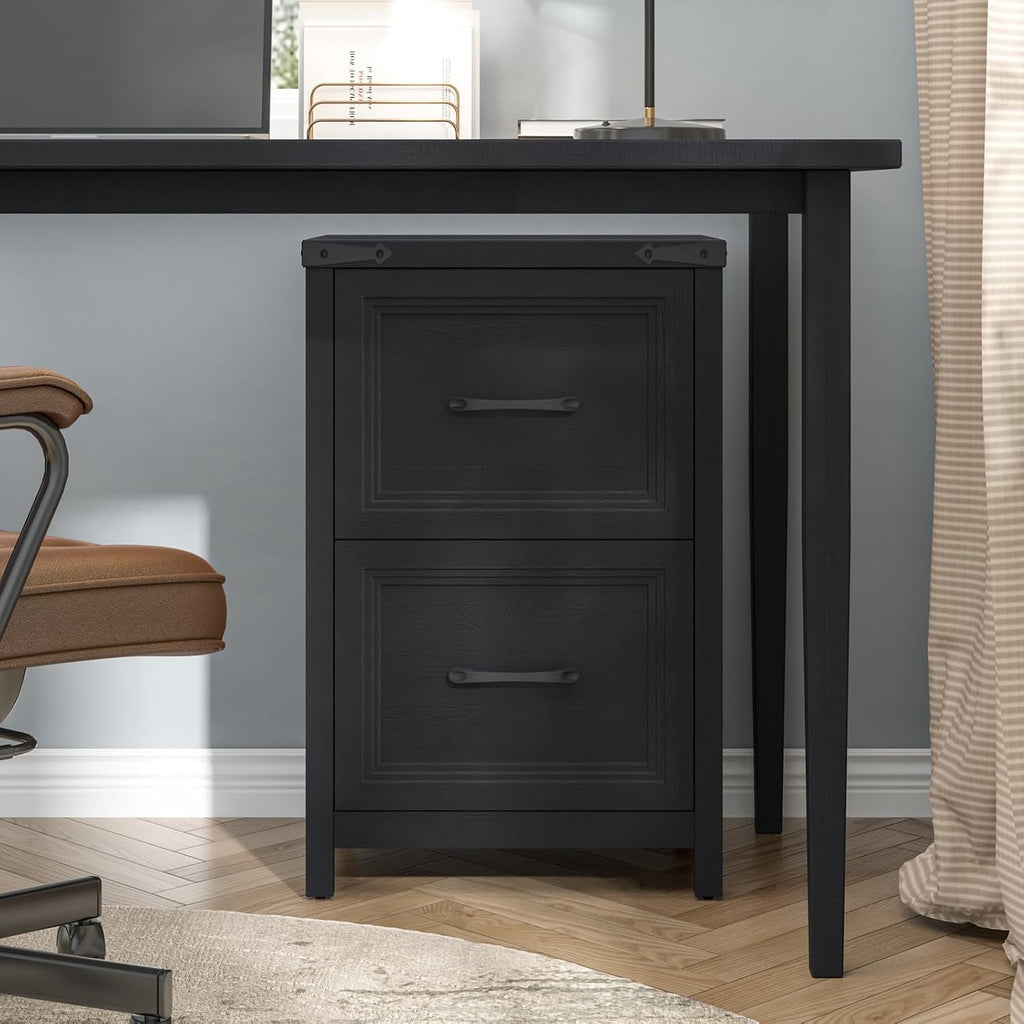 Vabches 2 Drawer Vertical File Cabinet, Wood Farmhouse Cabinet, Black | Filing Cabinet Fits A4/Letter Size, Under Desk Small File Cabinets Printer Stand with Storage for Home Office