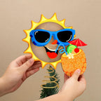 10 x 8 Inch Wood Summer Tree Topper with LED Light Christmas in July Summer Tree Top Ornaments for Luau Party Hawaiian Decorations Tabletop Display Supplies