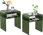Clear Acrylic End Table 2-Tier Bedside Nightstand for Living Room Bedroom (1, Green Double)