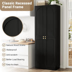 Cyclysio 80" Kitchen Pantry Cabinet with 6 Drawers, Wide Arched Kitchen Storage Cabinets with 6-Tier Open Shelves, Wood Floor Cupboard with Seamless Fit Wall for Living Room, Kitchen, Bathroom
