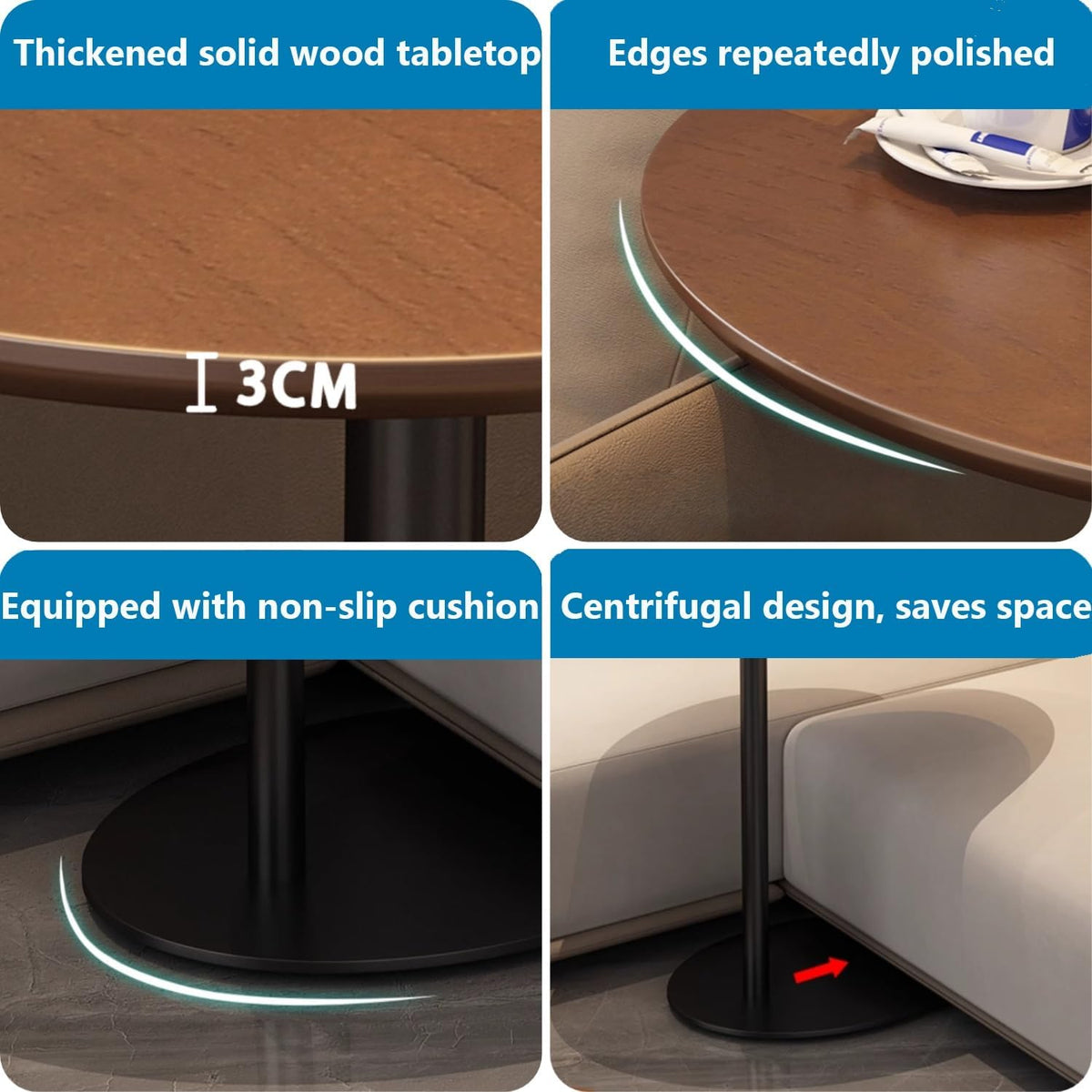 C Shaped End Table, Solid Wood Side Table, 26 Inch High Sofa Tables for Couch for Living Room, Bedroom, Small Space Small Snack C Tables (Rectangle)