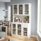 71" Kitchen Pantry Cabinet with Storage, Tall Kitchen Pantry Cabinet with Countertop Soft Close Glass Doors, Tall Kitchen Hutch Cabinet with Drawer & Adjustble Shelves for Kitchen White