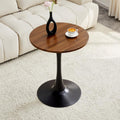 Round Dining Table, 23.6" Circle Tulip Table with Thickened Tabletop & Metal Pedestal, Mid Century Modern Bistro Table for Kitchen, Small Places, Living Room, Cafe (Walnut + MDF)