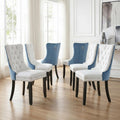 Modern Dining Chairs Set of 6, Tufted Upholstered Dining Room Chairs with Nailhead, PU Leather Front & Velvet Back, Solid Wood Legs, Kitchen Chairs, Sillas de Comedor (White & Light Blue)