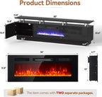 80" Fireplace TV Stand, 2-Tier LED Entertainment Center with 36" Fireplace, Fits TVs up to 90", Modern High Gloss TV Console with LED Lights & Storage Cabinets for Living Room, Black + Black