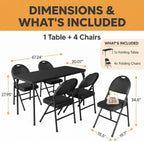IDEALHOUSE 5 Piece Protable Folding Card Table and Chairs Set, Black | Foldable PU Upholstered Table and Chairs Set of 5, Metal Frame, for Dining Room, Living Room, Office, Camping