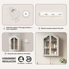 FIMELLO 23.6’’W Wave Design Arched Wall Cabinet, Bathroom Cabinet with Glass Doors Adjustable Shelf, Above Toilet Cabinet, Kitchen Wall Cabinet, Wall Bookshelf, White Grain