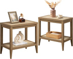 SICOTAS Rattan Living Room Side Table, 2 Pieces End Table with Storage