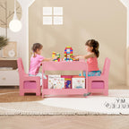 Kids Table and Chair Set - 4 in 1 Wooden Activity Table & 2 Chairs, Storage Drawer, Detachable Tabletop, for Drawing, Reading, Crafts, Art, Homework