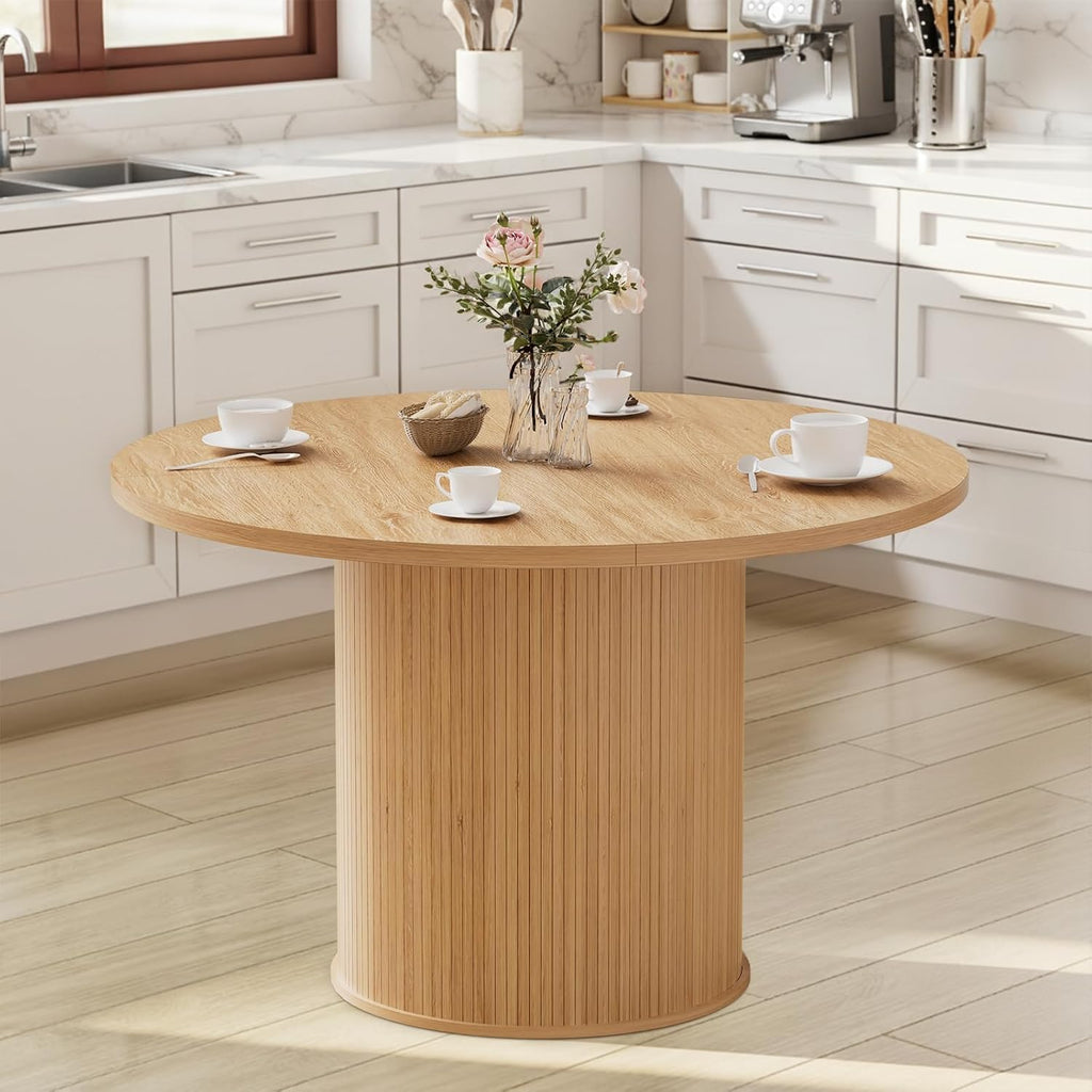 HOMMPA 48'' Round Dining Table for 4-6 Kitchen Table Circle Dinner Table with Wood Strip Base for Kitchen Dining Living Room Natural