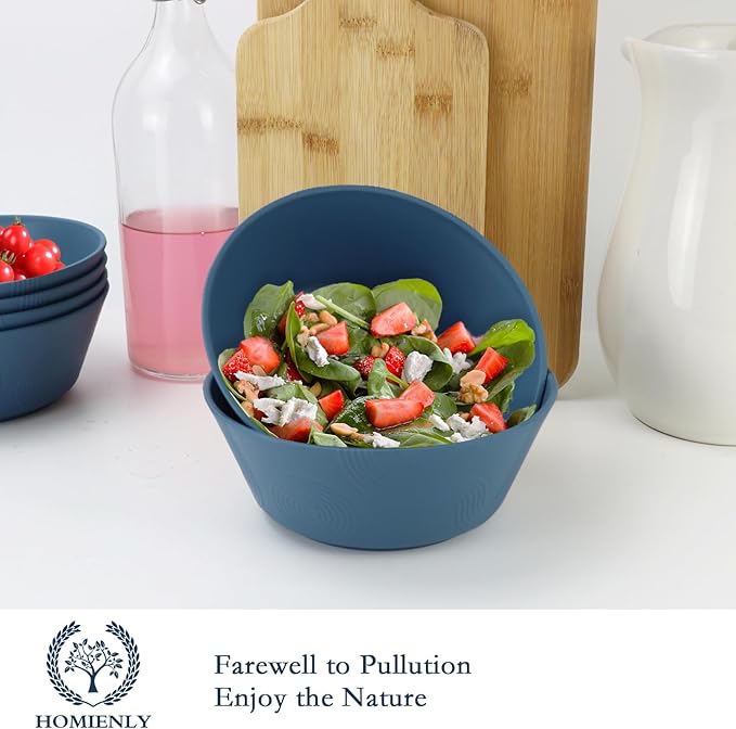 Homienly Wheat Straw Bowls - 36 Oz Soup Bowl Set 6 Unbreakable Dinnerware, Microwave and Dishwasher Safe Bowls, Alternative to Plastic Bowl Reusable, Bowls for Kitchen, Soup, Dinner, Pho(Navy Blue)