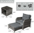 Patio Chair with Ottomans and Table, 5 Piece PE Wicker Rattan Outdoor Patio Furniture Set, Space Saving Design Outdoor Chairs with Ottomans Set for Balcony Poolside Front Porch Deck, Grey