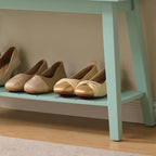 Kings Brand Furniture Delphi Wood Entryway Bench with Storage Shelf – Modern Accent Seating for Hallway, Bedroom, Living Room or Narrow Space-Saving Shoe Bench (Glacier)