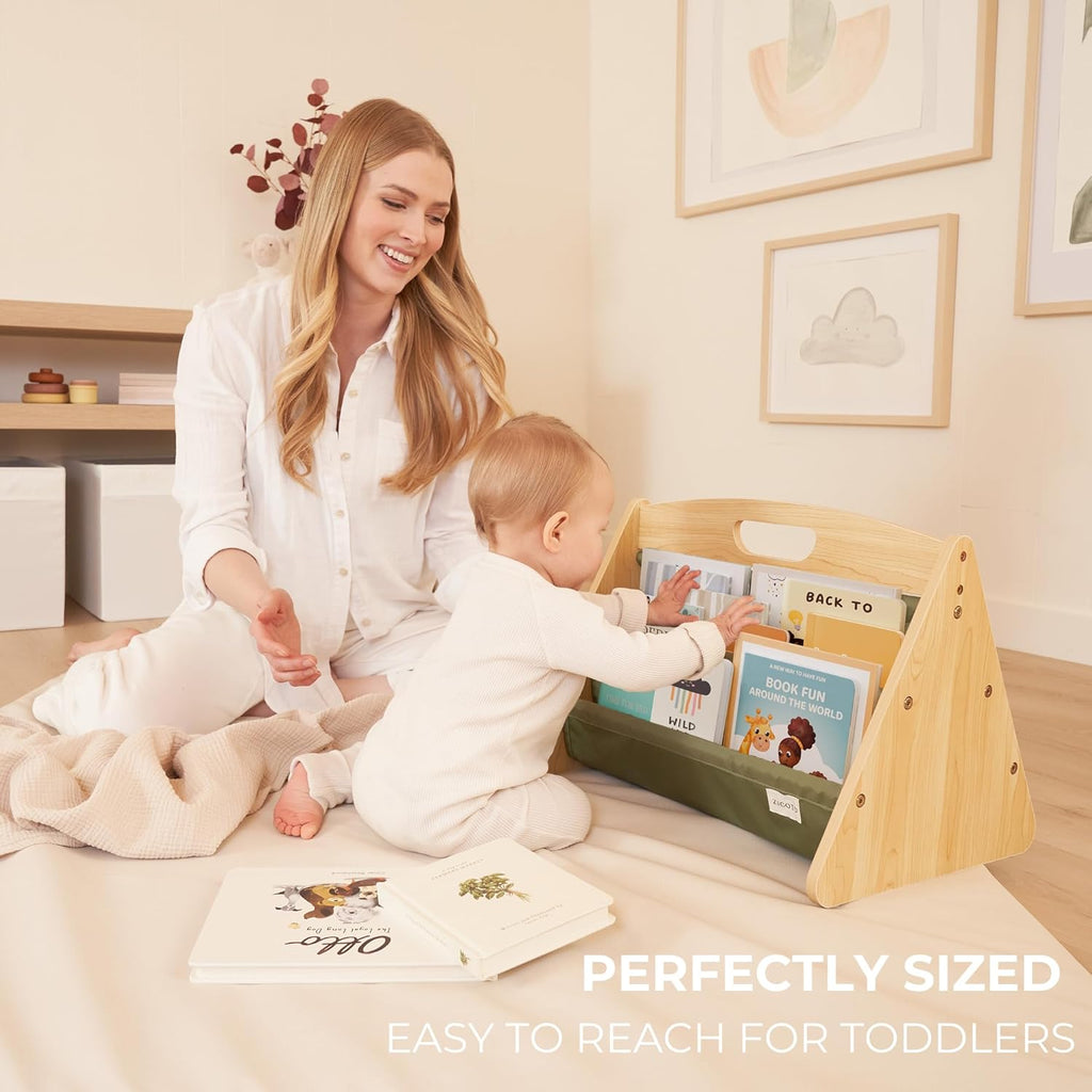 Decorative Wooden Bookshelf with Handle for Kids Rooms - Montessori Shelf | Keeps Books Neatly Organized and Within Reach for Toddlers - Easy Install Book Shelf for Baby's Bedroom or Playroom Decor