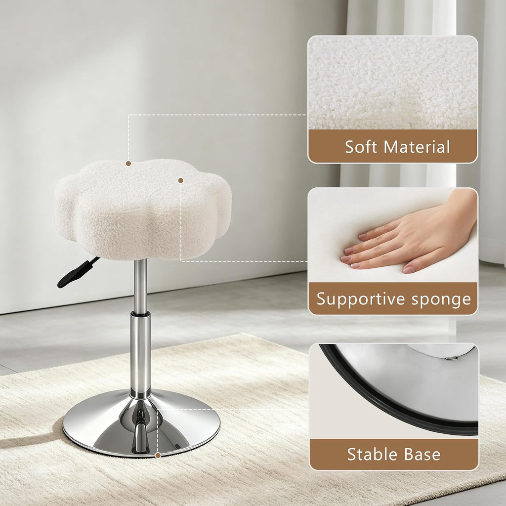 LITZFUR Adjustable Vanity Stool, Swivel Makeup Chair for Vanity, White | Flower Shaped Vanity Chair, Patterned Small Ottoman Footrest for Bathroom, Bathroom, Living Room