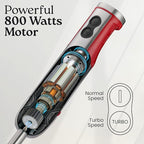 Zulay 4-in-1 Immersion Stick Mixer Hand Blender - 800 Watts, 12 Speeds, 5-ft Power Electric Cord, Handheld Portable, Stainless Steel Blades - With Whisk, Frother & Stick Blender Attachments - Red