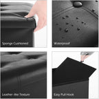 Youdesure 30" Ottoman with Storage, Folding Faux Leather Bench, Black | Foldable ottoman with hidden storage, padded seat and sturdy MDF frame for everyday use.
