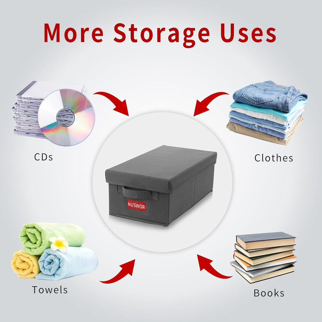 NUSWOR DVD Storage Box - DVD Storage Solutions 4Pack- Grey | Stackable DVD Case Holder Organizer - Holds up to 100 DVDs - 15.75 x 8.1 x 6.1 inches