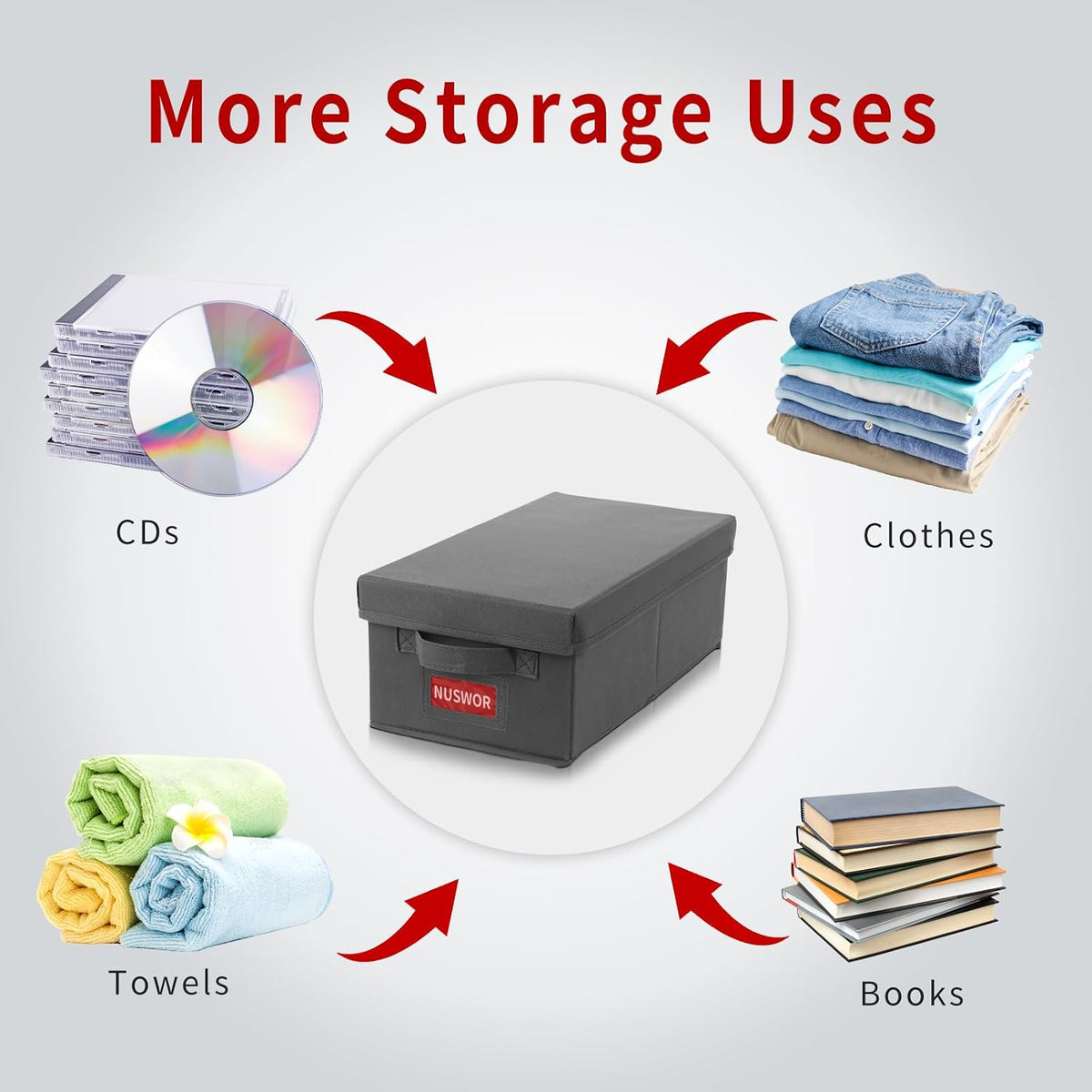 NUSWOR DVD Storage Box - DVD Storage Solutions 4Pack- Grey | Stackable DVD Case Holder Organizer - Holds up to 100 DVDs - 15.75 x 8.1 x 6.1 inches