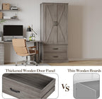 Farmhouse Kitchen Pantry Cabinet with Classic Barn Doors – Freestanding Storage Cabinet with Adjustable Shelves & 2 Large Drawers, Versatile Kitchen Cupboard for Dining Room, Grey