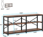 Tribesigns 70.9 Inch Extra Long Console Table, Modern Sofa Table Behind Couch Table with Storage Shelves, 3-Tier Industrial Hallway Entryway Table for Living Room, 3 Shelf Bookshelf(Brown)