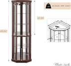 70" H Lighted Corner Curio Cabinet, Glass Display Cage with Tempered Glass Doors and 5 Adjustable Shelves, Wine Cabinet Storage Rack for Bar and Liquor Storage (Dark Cherry)